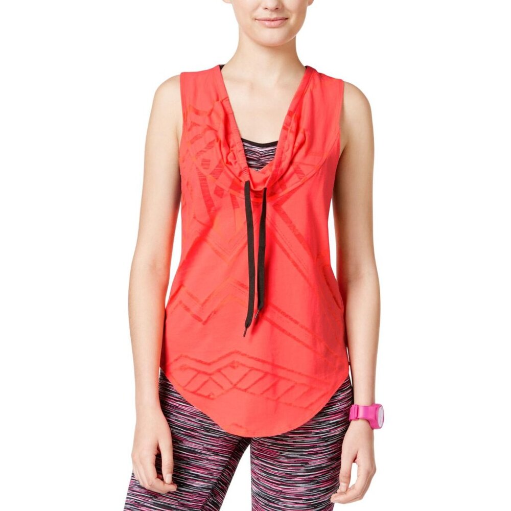 NWT Energie Active Juniors Diana Cowl-Neck Burnout Tank Top Fiery Coral Pink XL